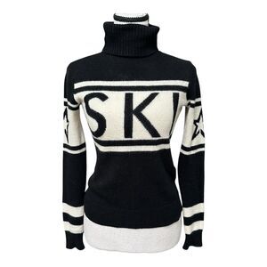 Perfect Moment Ski Merino Wool Sweater Mock Neck Base Layer XS Black White